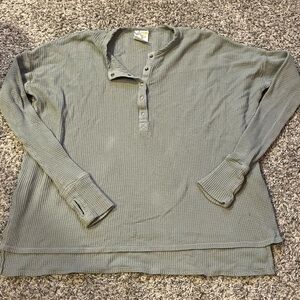 Green Aerie Waffle Knit Henley Shirt